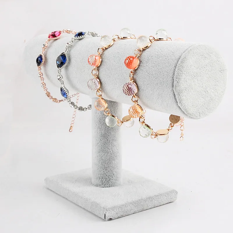 Gray Velvet Hard Bracelet Jewelry Display Stand Holder Packgaing 1Pcs High Quality T Bar