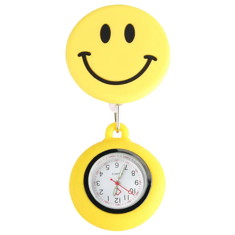 

Pocket Watch Yellow Silicone Large Ornamental Smiling Face Nurse Watches Luminous Function Pendant Watch for Doctor cep saati