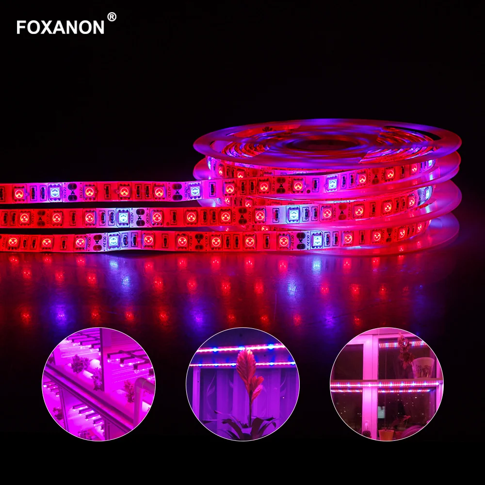 Foxanon 5 м Led полный спектр световая полоса 60 светодиодов/м 300 светодиодов Фито лампы