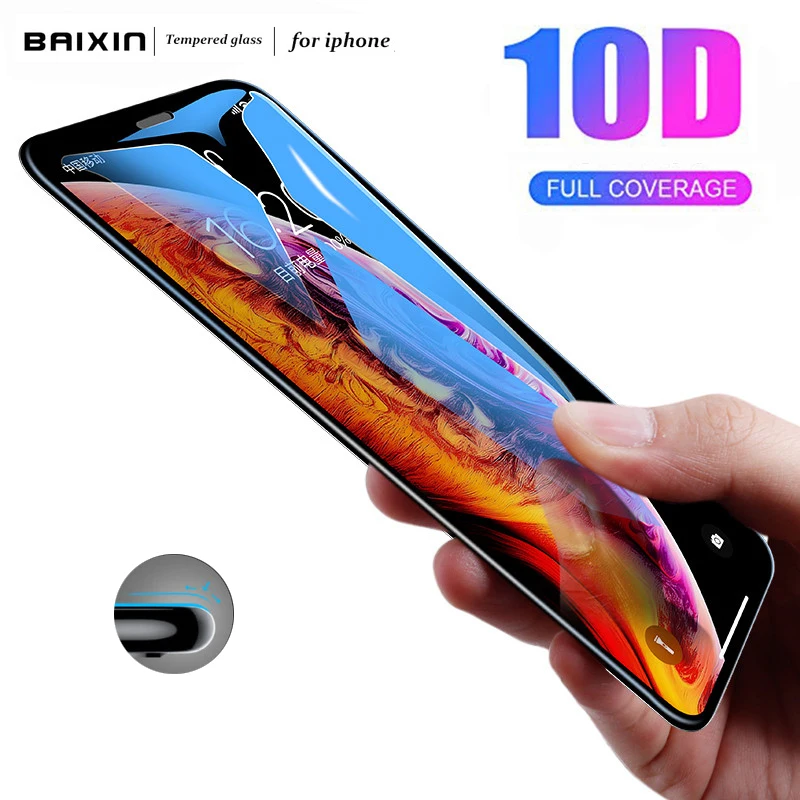 

Baixin Curved Edge 10D Tempered Screen Protector Film for Iphone 6 Glass 7 6s 8 plus Glass For iphone X Screen Protector