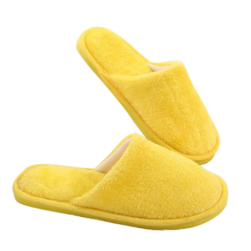 Vertvie Candy Color Warm Home Slippers Women Bedroom Winter Slippers Indoor Slippers Cotton Floor Slippers Drop Shipping - Color: 38-39 yellow