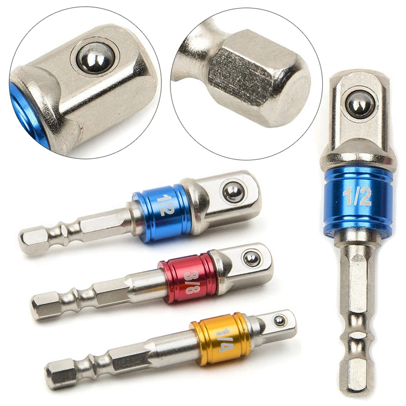 3Pcs 1/4" 3/8" 1/2" Inch Hex Wrench Extension Bar Drive Power Drill Bit Screw Socket Adapter Set