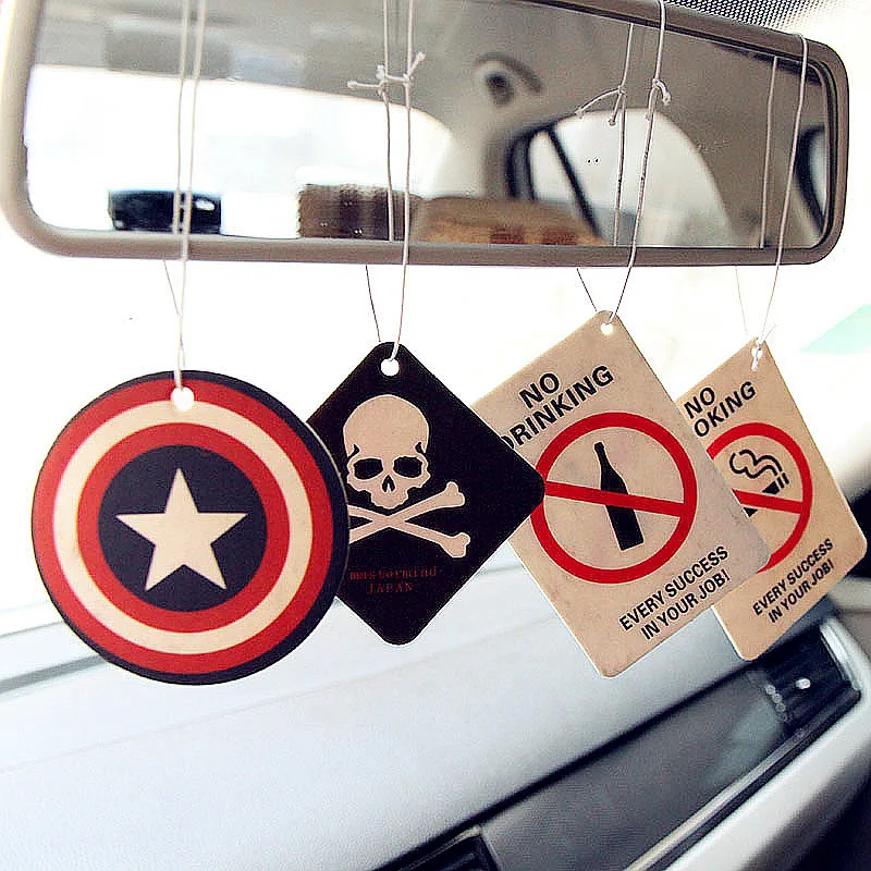 

GSPSCN 2pcs Car Hanging Perfumed Fragrance Papers Hero Captain America Superman Air Freshener Car Perfume Christmas Tree Pendant