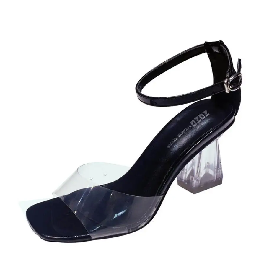 Sangle Cheville Sandales Sandalias Talons Mode 2018 Block Bout Transparentes Femmes Ouvert À Haute Black Party Hauts silver Pompes 8ddz4w