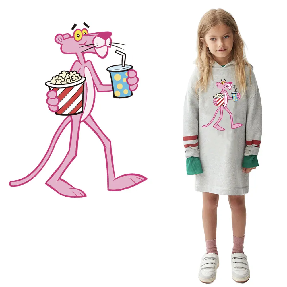 

hot large size 28cm cartoon pink panther patches iron on transfer for clothing clildren diy ironing stickers garment accessories