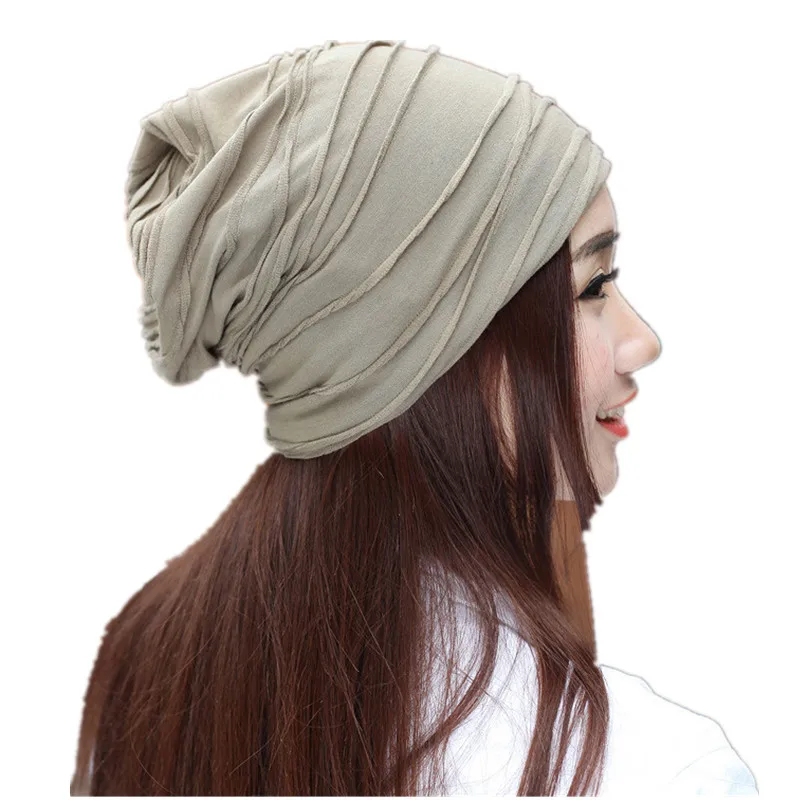 2017 new solid color cotton dual use women men beanie scarf stripped fashion lady caps summer spring girls hats female wear hat 