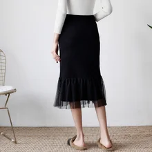 Европейская новая Корейская версия высокой поясная сумка юбки женские модные сексуальные однотонные цветная Сетка Пряжа сшивание трикотажные юбки