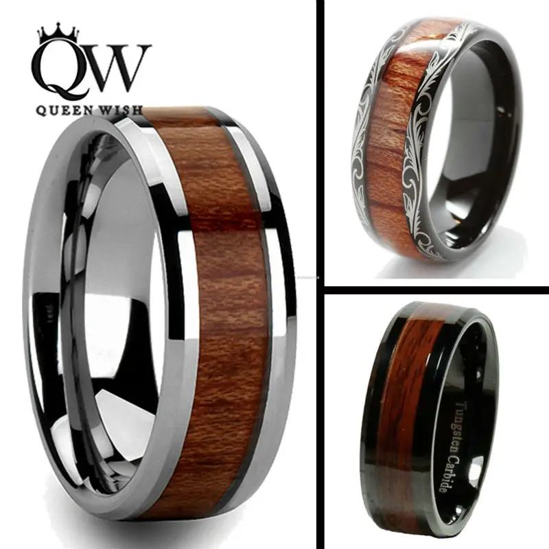 queenwish 8mm black slivering tungsten carbide ring koa wood inlay matching mens wedding bands anniversary engagement - Koa Wood Wedding Rings queenwish 8mm black slivering tungsten carbide ring koa wood inlay matching mens wedding bands anniversary engagement - Koa Wood Wedding Rings
