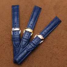 14mm 16mm 18mm 20mm 22mm New Blue Alligator Grain Genuine Leather Watchbands Strap Bracelets Gold silver