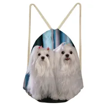 Kawaii 3D Animal Maltese Dog Print Women Drawstring Bags Multifunction Storage Bags for Teen Girls Travel BackpacksSumka