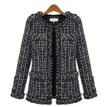

Polyester woolen coat fashion plaid jacket 2019 Korean version of the slim fashion dark button cardigan autumn coat jackets 4XL