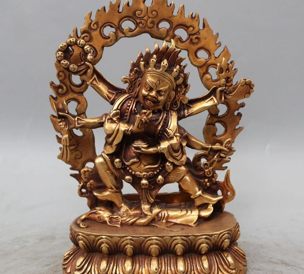 

9" Tibet buddhism Bronze Gild 6 Arms Vajra Mahakala Yamantaka god buddha Statue