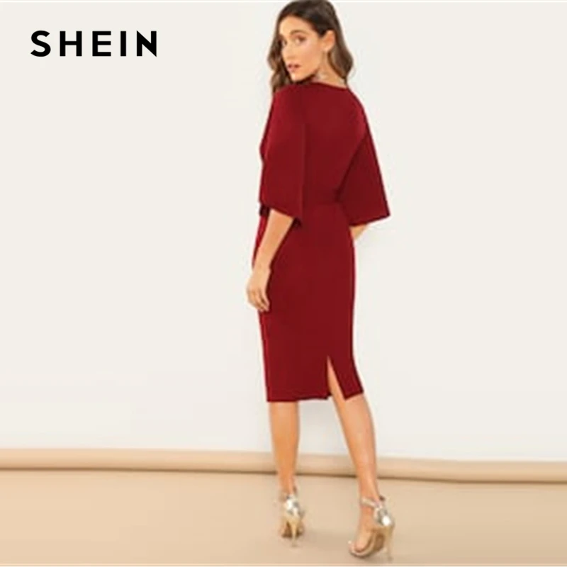 SHEIN Повседневное платье карандаш с круглым вырезом и рукавами воланами Осенние