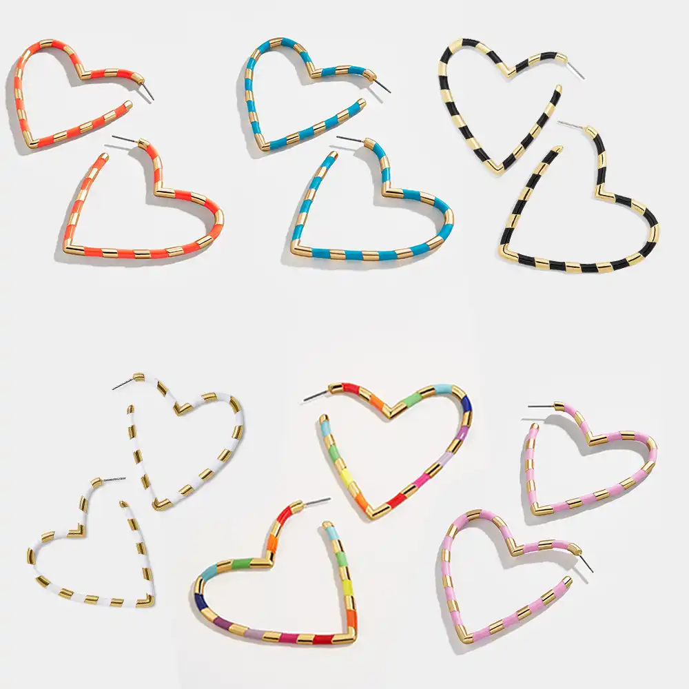 Новые модные любовь полые большие серьги обруча сердца для женщин эмаль многоцветные большие геометрические Висячие Серьги Романтические ...