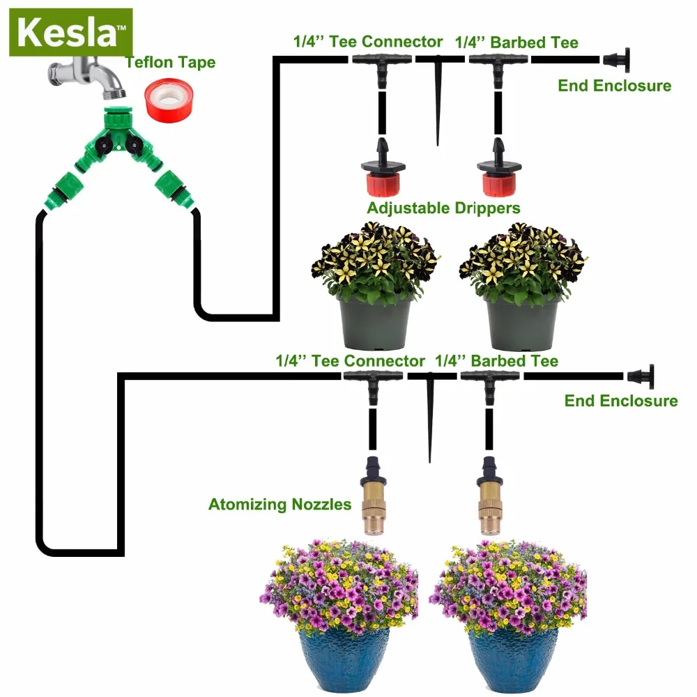 KESLA 5 м-30 м Сад капельного орошения системы полива наборы w/1/4 ''шланг запотевания спринклер капельница распылитель теплицы горшок растения