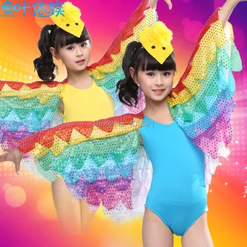 

2020 Rainbow Bird Colorful Cartoon Animals Wings Jumpsuits Bodysuits Children Dancewear Performance Clothes Modern Stage Costume