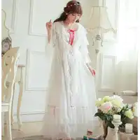 Vintage Women's Nightgowns Beige Long Sleeve 2-Pics Robes Royal Roupas De Dormir Femininas Lace Sleepwear 013