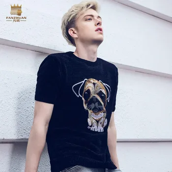 

Fanzhuan Free Shipping New 2018 spring new men's male animal pattern short-sleeved embroidered Slim personalized sweater 825018