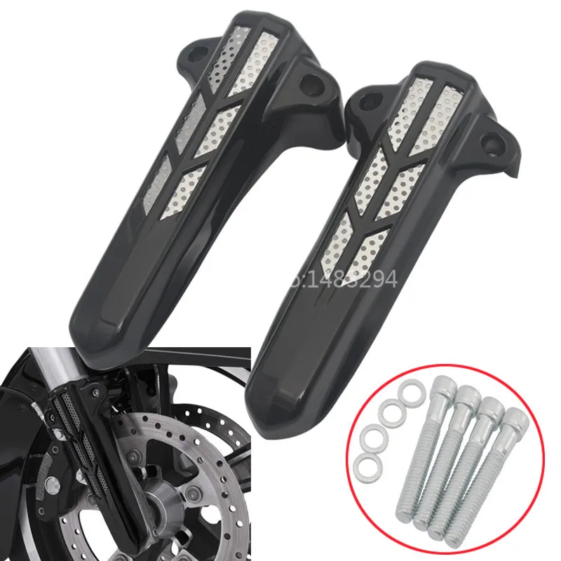 Glossy Black Front Lower Fork Leg Covers Slider For Harley FLHR FLHX