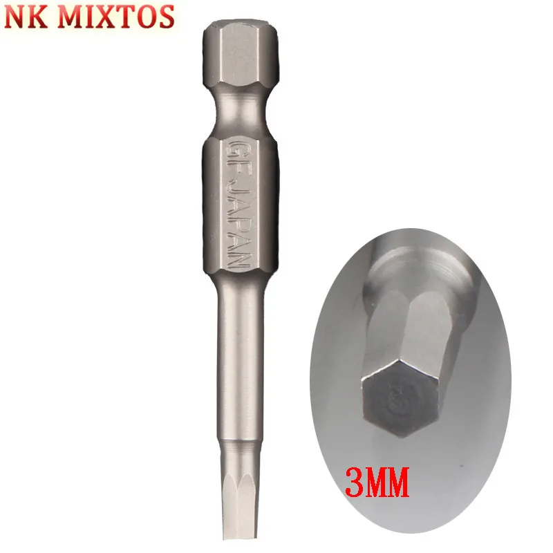 NK MIXTOS 50mm X 3.0mm Hexagon Screwdriver Bits Tool S2 Steel 1/4" Hex