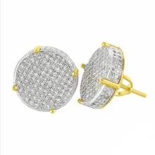 Ледяная фабрика высокое качество хип-хоп шикарные круглые золотые цвета микро проложенные cz 925 серебряные серьги с отверткой для мужчин/женщин