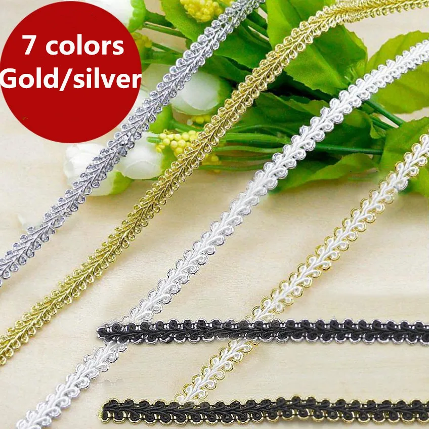 

15 meters/lot 8mm width gold silver curve lace trim sewing lace centipede braided ribbon lace diy cloth accessories P004