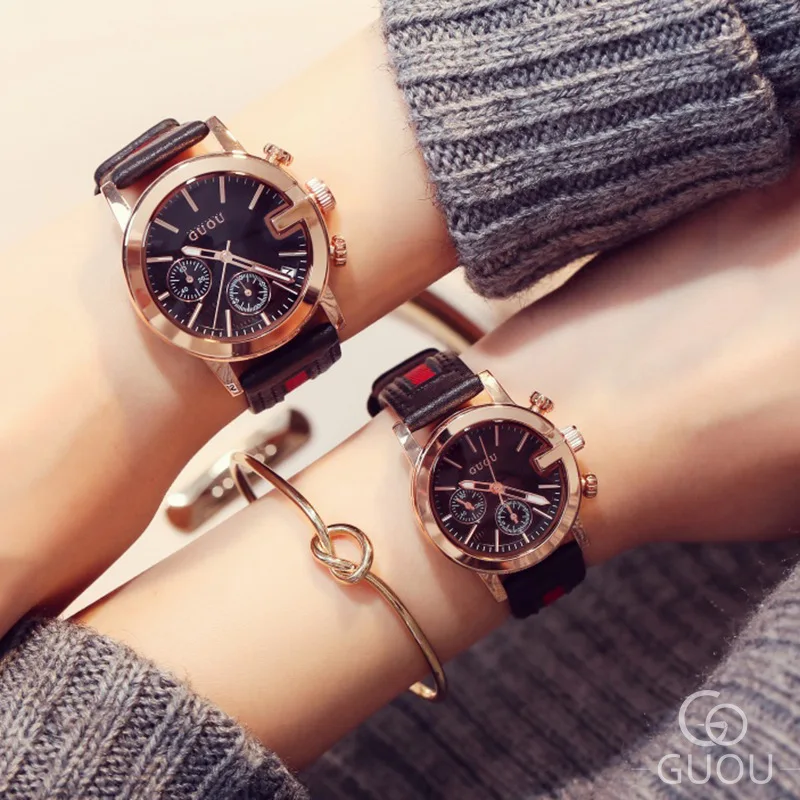 

Couple watch quartz fashion simple retro British style popular calendar men and women watch