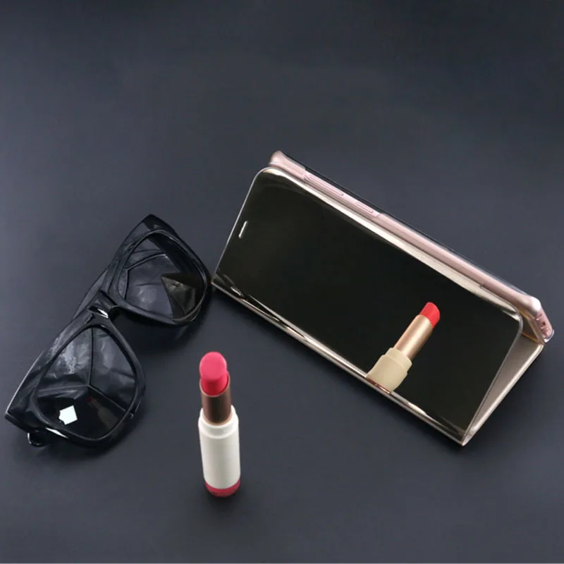 

Fashion Bracket Plating Mirror Smart Flip Cases for Samsung Galaxy S9 Plus Vertical Leather Case New Protective Sleeve