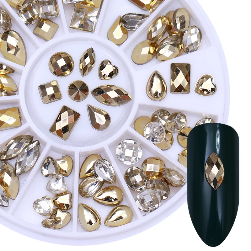 

Double-sided 3D Nail Art Rhinestone Water Drop Shape Marquise Heart Crystal Stones for UV Gel Nail Art DIY Decorations in Wheel
