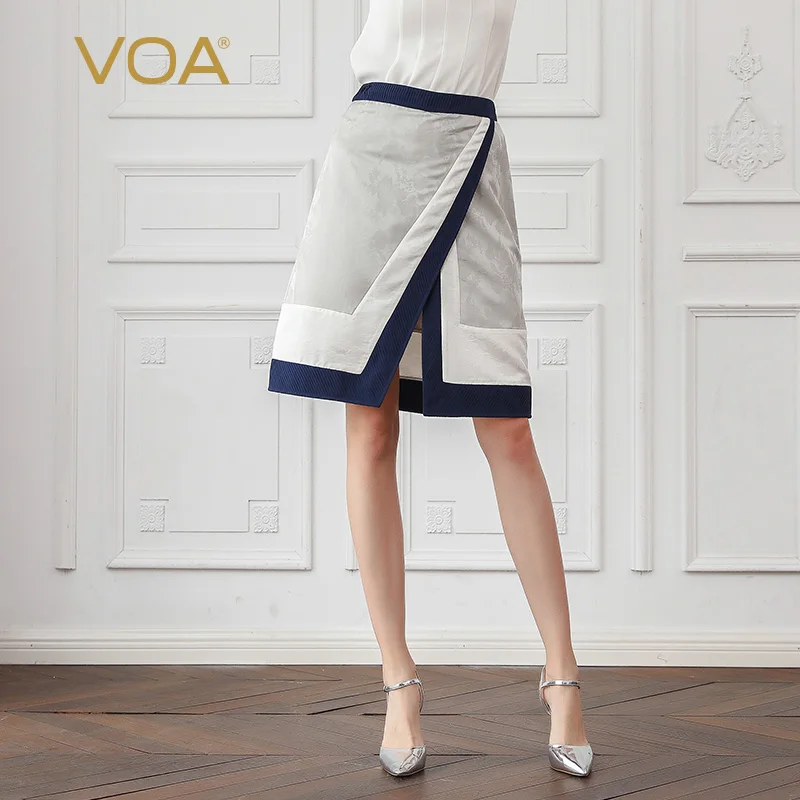 VOA Zijde Jacquard EEN Lijn Rokken Vrouwen Sliver Grey Sexy Split Midi Rok Basic Mid Taille Kantoor Dames Elegante Grote size C608 VOA Zijde Jacquard EEN Lijn Rokken Vrouwen Sliver Grey Sexy Split Midi Rok Basic Mid Taille Kantoor Dames Elegante Grote size C608
