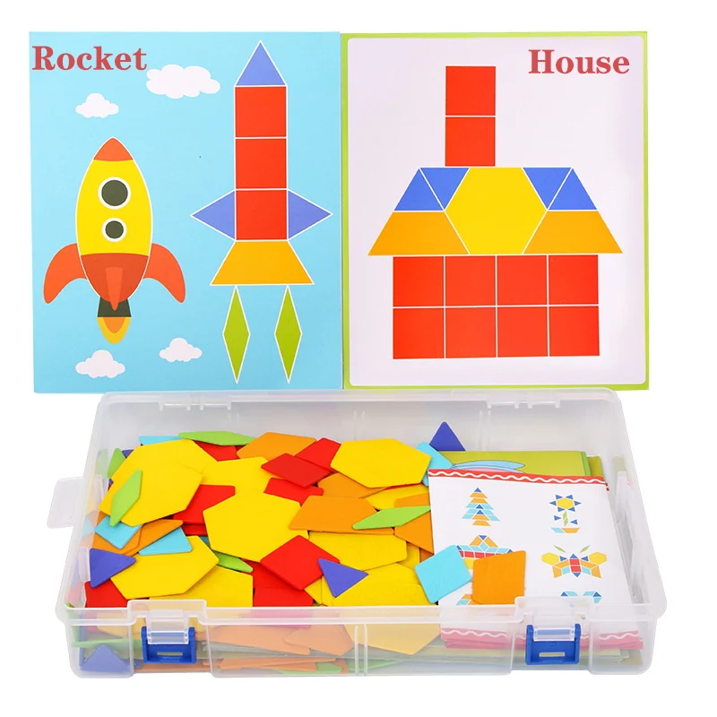 

170Pcs Montessori Colorful Wooden Jigsaw Puzzle Set Toys Geometric Shape Game Funny Creativity Baby Educational Toy Kid Boy Gift