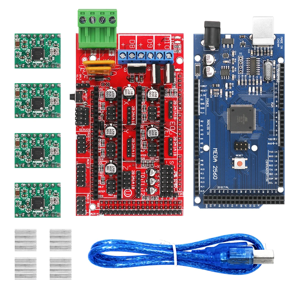 

3D Printer Kit Mega 2560 R3 Development Board + RAMPS 1.4 Controller Control for arduino Atmega2560 REV3+4PCS A4988 Drivers
