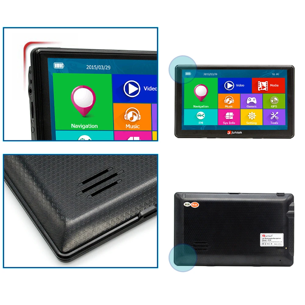 Junsun 7 inch HD Car GPS Navigation Capacitive screen FM 8GB Vehicle Truck GPS Car navigator Europe Sat nav Lifetime Map