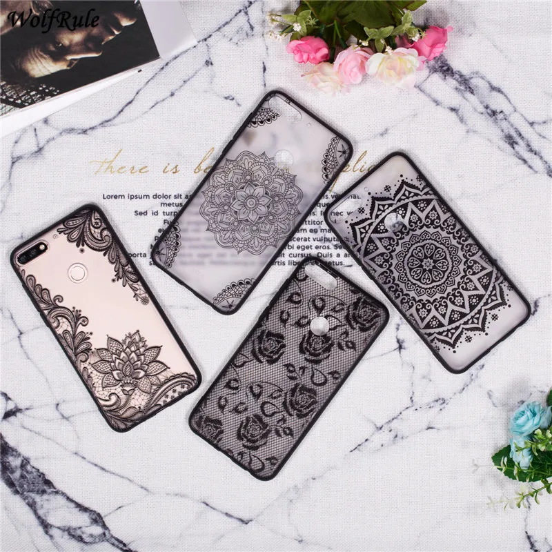 

For Cover Huawei Honor 7C Pro Case TPU & PC Embossed Lace Flower Bumper Phone Case For Huawei Honor 7C Pro Cover Enjoy 8 5.99''