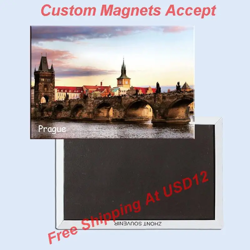 

Decoration Gift Photo Magnets 78*54mm Prague Bridge Scene Metal Wrapped Souvenir Magnets 20068 Tourist Memorabilia Gift