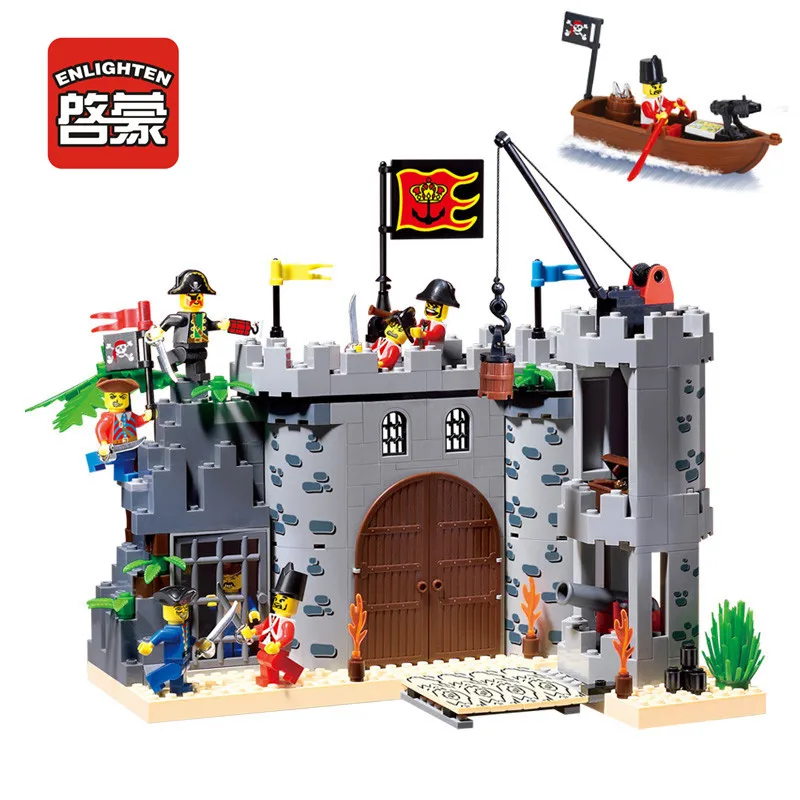 

Enlighten 366Pcs Castle Pirates Robbery Barracks Soldiers Ship Building Blocks Sets Brinquedos DIY Educational Toys for Children