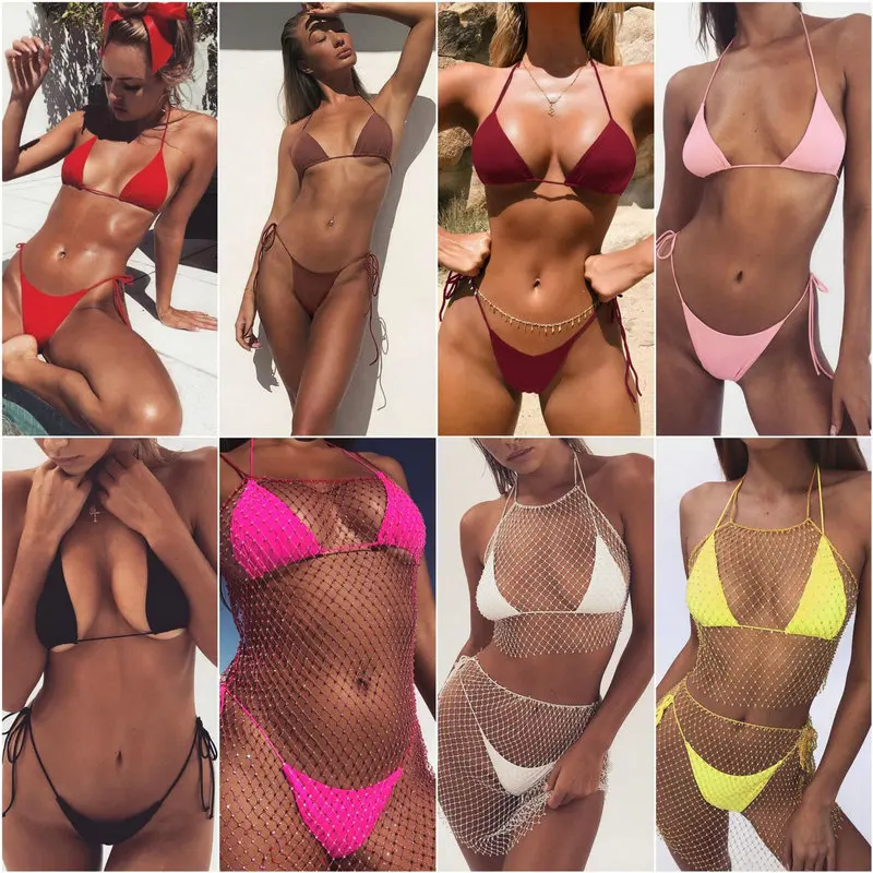 

Sexy Micro Bikini Mini Tanga Brazilian Swimsuit Solid Women 2019 Bathing Suit String Swimsuit Swimwear Halter Bikini Set Women