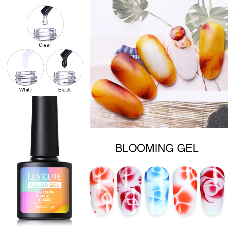 

LILYCUTE White Transparent Black Blooming Gel Polish Soak Off Nail Art UV Gel Varnish Manicure DIY 8ml
