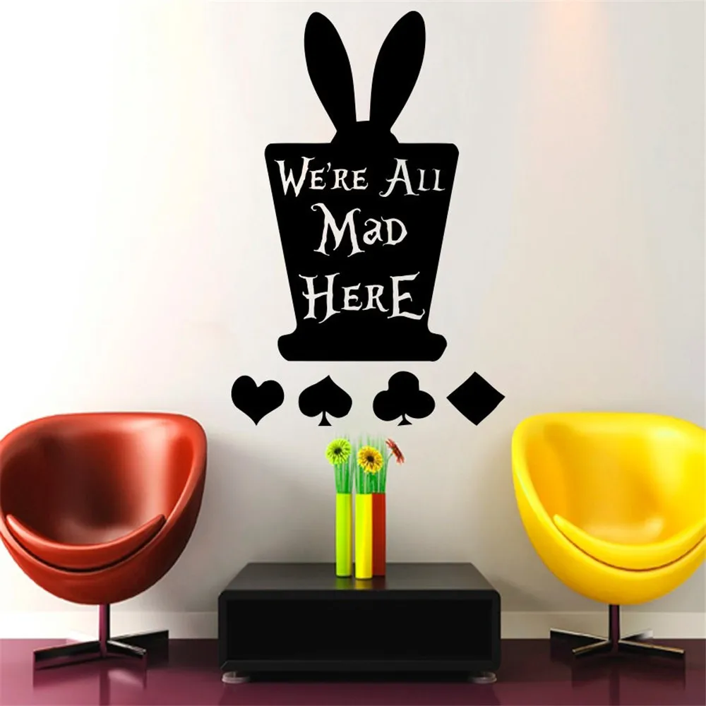 Alice In Wonderland Series Wall Murals Chesire Hat Huge Silhouette Art Wall Stickers Home
