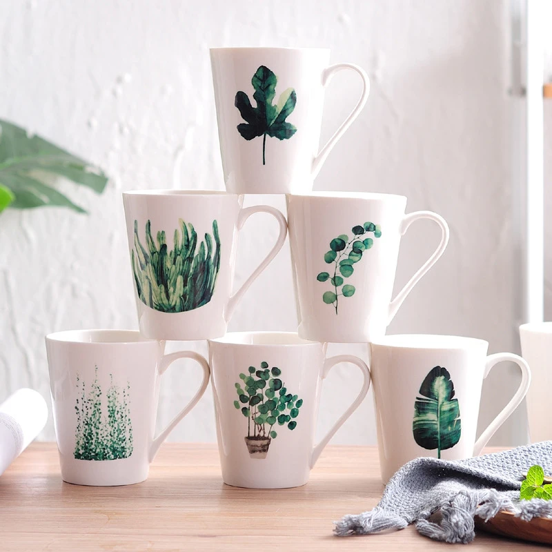 

Nordic Style Ceramic Water Mug Home Office Hand-painted Plant Coffee Cups Couples Mugs Big Capacity Milk Cups Drinkware 1pcs