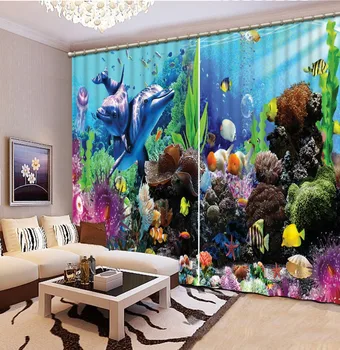 

Beautiful Photo Modern 3D Curtain Colored Underwater World Coral Bed Room Living Room Office Hotel Cortinas 3D Curtain Blackout