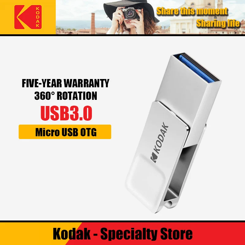 Kodak USB флеш-накопитель USB3.1 карта памяти 16 ГБ 32 ГБ 64 ГБ Micro USB OTG двойной интерфейс Металл U диск USB 3,0 Флешка K223B