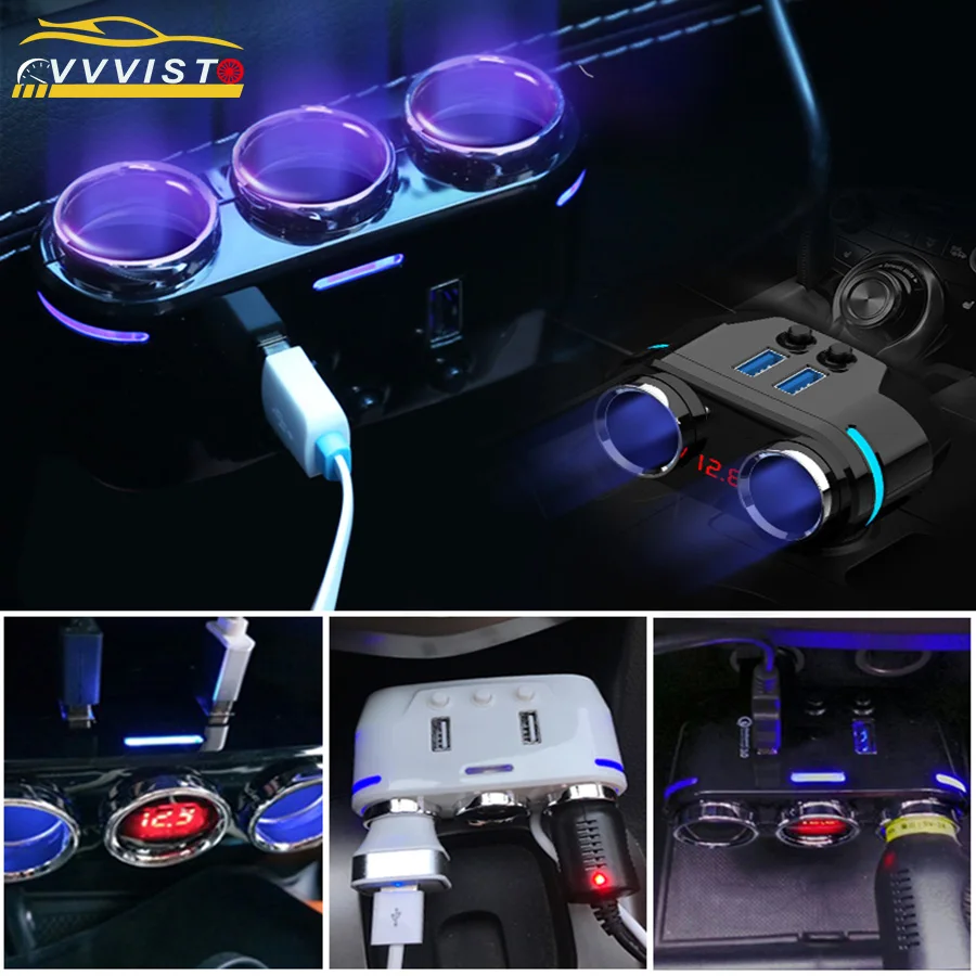 

Car Cigarette Lighter Socket Splitter 12V-24V Plug LED Cigarette Lighter 2Usb Adapter 3.1A 100W Detection For Phone GPS DVR MP3