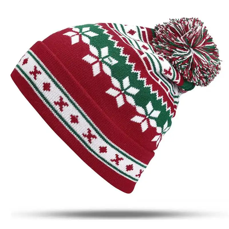 Lesov Рождество Снежинка вязаная шапка бини для женщин мужчин толстые теплые зимние шапки громоздкие спортивные помпоны снежные шапки для Рождественский подарок