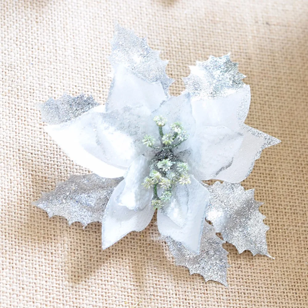 10Pcs/lot 17cm Red/Golden/Silver Exquisite Artificial Christmas Flowers