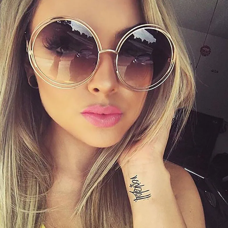 

2019 Vintage Round Big Size Oversized lens Mirror Sunglasses Women Brand Designer Metal Frame Lady Sun Glasses Lady Cool Retro