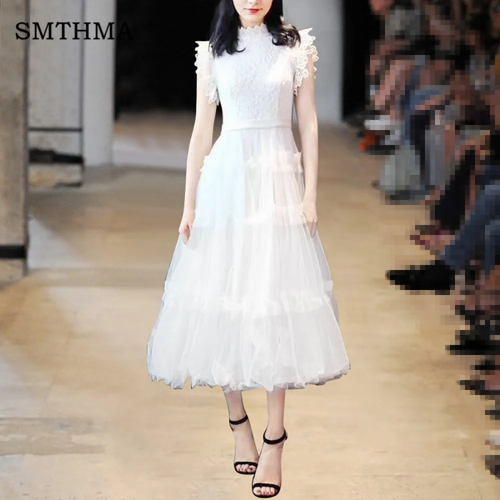 

SMTHMA 2019 New Fashion Women Mesh Patchwork Chic Dress Female High Waist Elegant Party Dresses vestidos