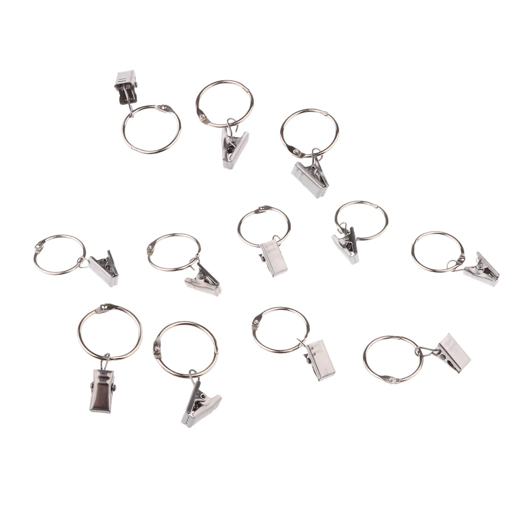 12 Piece Curtain Ring Hook with Clips with Eyelet for Window/Door/Bath 25mm, Drapery Rings Hanger