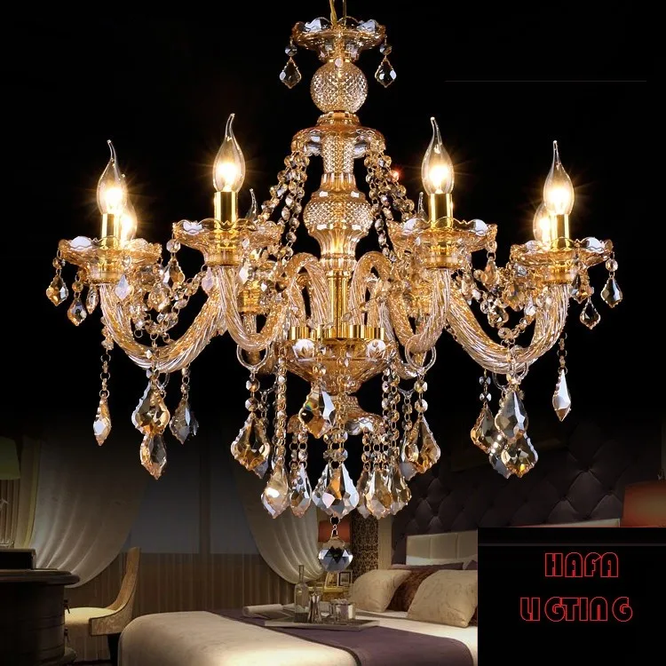 Роскошный Топ k9 Кристалл Модное шампанское золото/прозрачная свеча кристалл подвесной светильник кристалл лампа роскошный кристалл лампа