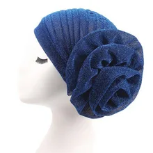 Для женщин Винтаж мусульманские индийский тюрбан шляпа полупрозрачная; однотонная; украшенная пайетками; выпадения Волос Кепка chemo большая спираль цветок гофрированный складчатый шапки-бини